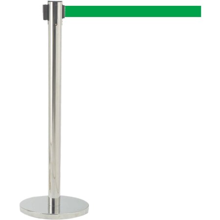 Aarco Retractable Belt Barrier, Satin Finish/Green Belt, 7 ft Length, Satin HS-7GR